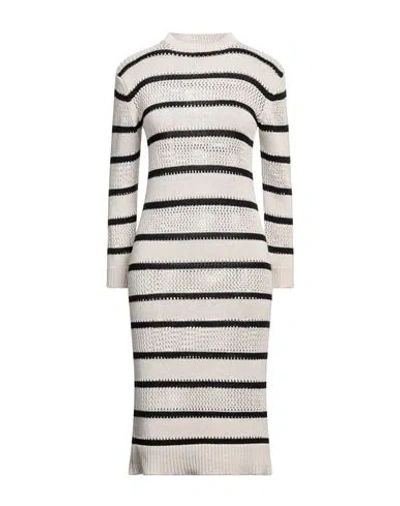 Brand Unique Woman Midi Dress Beige Size 3 Acrylic, Cotton, Viscose, Wool