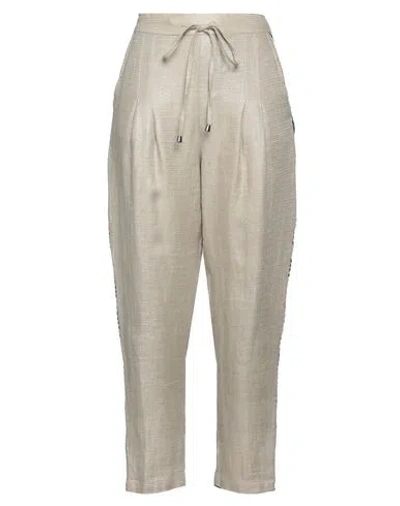 Brand Unique Woman Pants Beige Size 2 Linen, Polyurethane