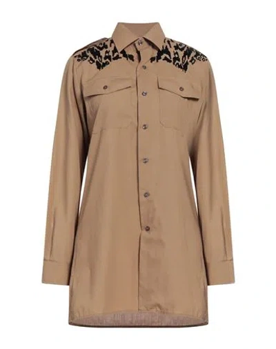 Brand Unique Woman Shirt Khaki Size 1 Cotton In Beige