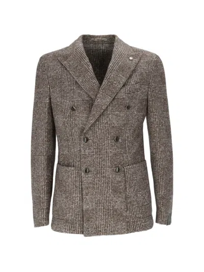 Brando Double-breasted Prince Of Wales-check Blazer In Brown