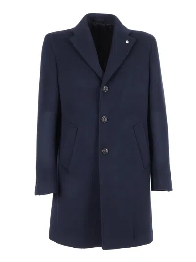 Brando-lubiam Structured Blue Wool Coat With Notched Lapel And Button Details