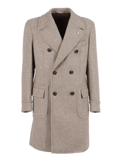 Brando-lubiam Tailored Double-breasted Coat In Textured Wool-cashmere Blend In Gray