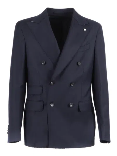 BRANDO-LUBIAM DOUBLE-BREASTED STRUCTURED JACKET WITH DISTRESSED EDGES