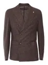 Brando-lubiam Double-breasted Textured Brown Jacket With Notched Lapel In Brown