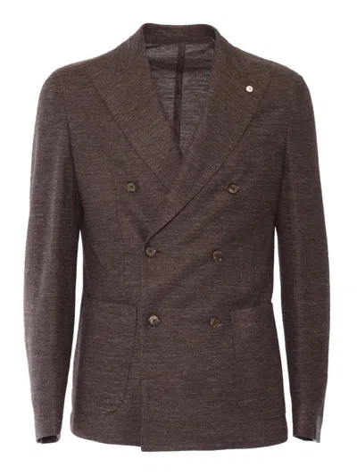 BRANDO-LUBIAM DOUBLE-BREASTED TEXTURED BROWN JACKET WITH NOTCHED LAPEL