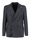 Brando-lubiam Double-breasted Virgin Wool Blend Jacket With Raw-edge Finish In Gray