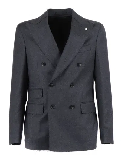 BRANDO-LUBIAM DOUBLE-BREASTED VIRGIN WOOL BLEND JACKET WITH RAW-EDGE FINISH