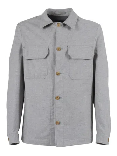 BRANDO-LUBIAM STRUCTURED GREY COTTON JACKET WITH CLASSIC COLLAR AND FLAP POCKETS