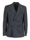 Brando-lubiam Textured Knit Double-breasted Jacket With Wide Lapels In Black