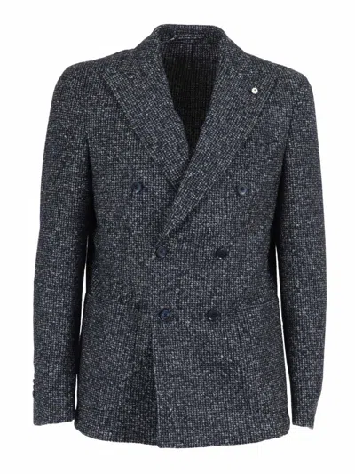 Brando-lubiam Textured Knit Double-breasted Jacket With Wide Lapels In Black