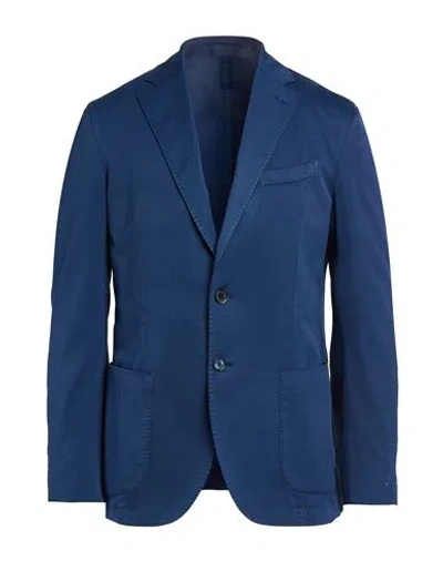 Brando Man Blazer Navy Size 38 Cotton, Silk, Elastane In Blue