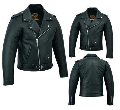 Pre-owned Brando Premium Mens  Classic Leather Jacket Genuine Cowhide Bikers Leather Jacket In Black