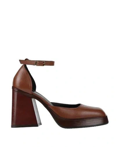 Brando Shoes Woman Pumps Tan Size 7 Leather In Brown