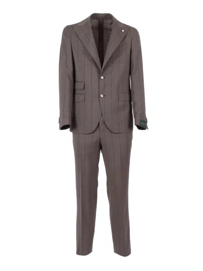 Brando-lubiam Brown Virgin Wool Pinstripe Suit In Pink