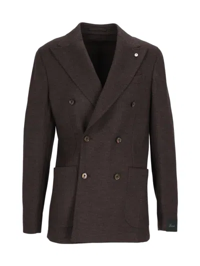 Brando-lubiam Double-breasted Blazer With Structured Silhouette And Wide Lapels In Brown