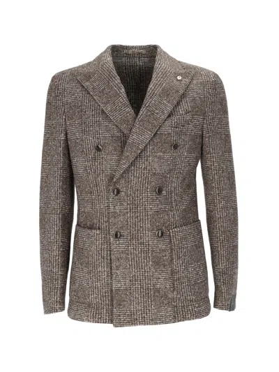 Brando-lubiam Double-breasted Checkered Jacket With Wide Lapels In Brown