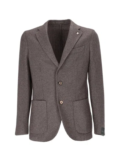 Brando-lubiam Tailored Herringbone Jacket With Structured Silhouette In Brown