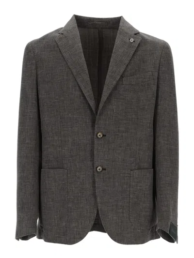 Brando-lubiam Textured Grey Two Button Jacket In Black