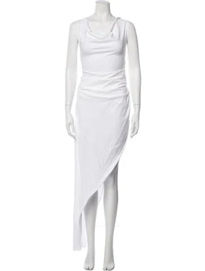 Pre-owned Brandon Blackwood Cowl Neck Long Dress In White