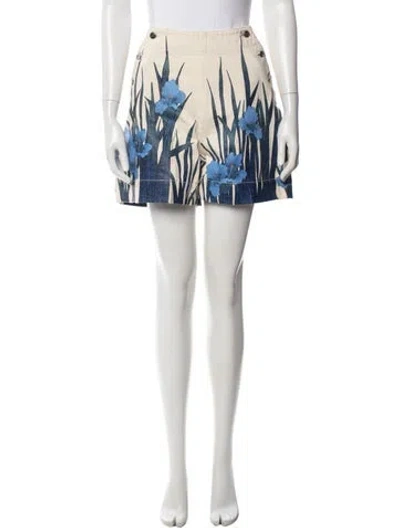 Pre-owned Brandon Blackwood Floral Print Mini Shorts In Neutral
