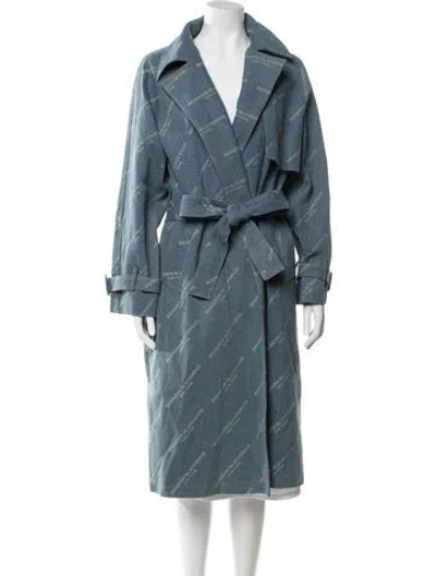 Pre-owned Brandon Blackwood Graphic Print Trench Coat In Blue