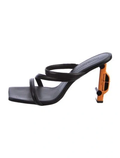 Pre-owned Brandon Blackwood Leather Slides In Black