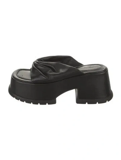 Pre-owned Brandon Blackwood Leather Slides In Black