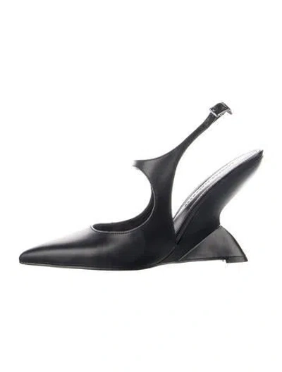 Pre-owned Brandon Blackwood Leather Slingback Pumps In Blue