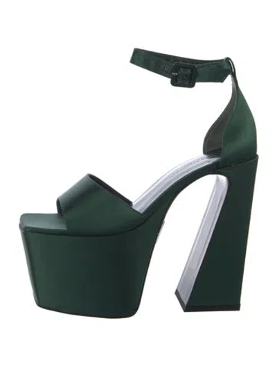 Pre-owned Brandon Blackwood Satin Sandals In Green