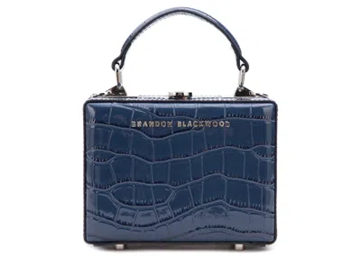 Pre-owned Brandon Blackwood Women's  Mini Kendrick Trunk Croc Embossed In Navy Blue