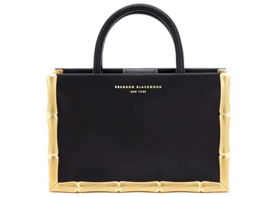 Pre-owned Brandon Blackwood Women's Brandon Wood Bamboo B Tote Bag In Black