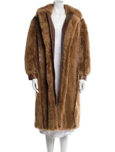 Pre-owned Brandon Blackwood Wool Faux Fur Coat In Brown
