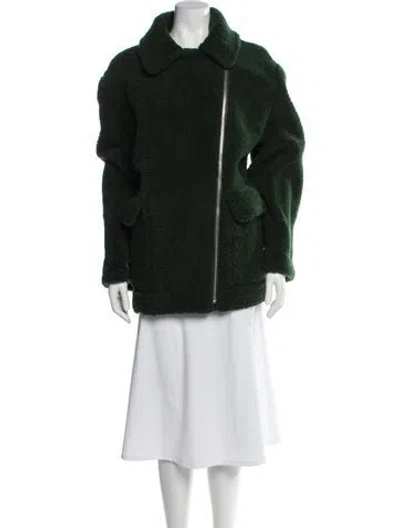 Pre-owned Brandon Blackwood Wool Faux Fur Coat In Green