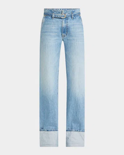 BRANDON MAXWELL ALEXA BELTED WIDE-LEG CUFFED JEANS
