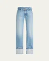 Brandon Maxwell The Alexa Belted Cuffed Straight Leg Jeans In Blue