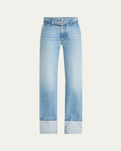 Brandon Maxwell The Alexa Belted Cuffed Straight Leg Jeans In Brown