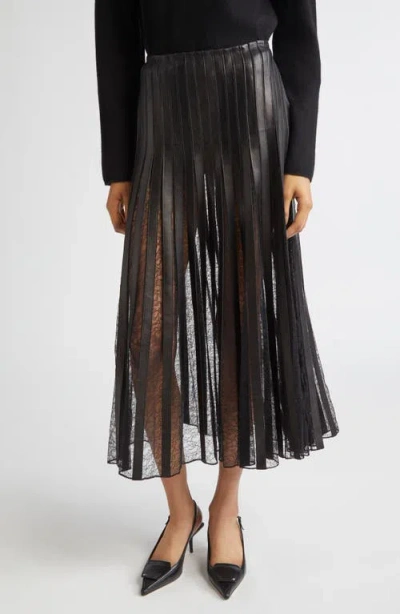 Brandon Maxwell Alix Leather Strip & Lace Skirt In Black