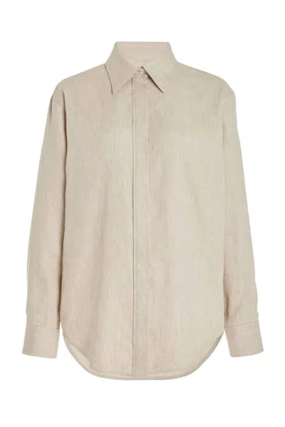 BRANDON MAXWELL ALLIE BUTTON UP BOYFRIEND SHIRT IN SAND