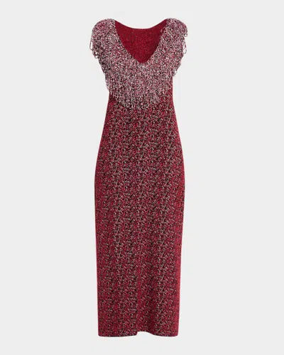 Brandon Maxwell Amara Beaded Sheath Midi Dress In Red