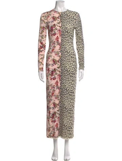 Pre-owned Brandon Maxwell Animal Print Long Dress In Neutral