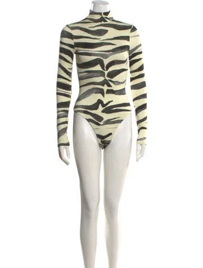 Pre-owned Brandon Maxwell Animal Print Turtleneck Bodysuit In Neutral