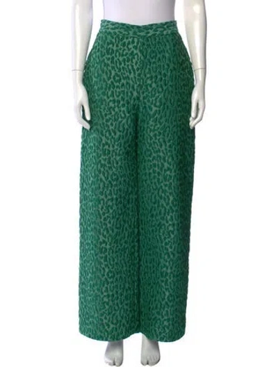 Pre-owned Brandon Maxwell Animal Print Wide Leg Pants In Green