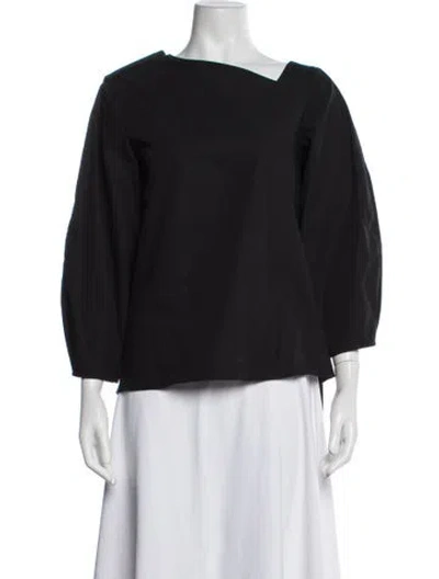 Pre-owned Brandon Maxwell Asymmetrical Three-quarter Sleeve Top In Blue