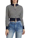 Brandon Maxwell Aubrey Cashmere Cardigan In Navy-ivory Stripe In Black
