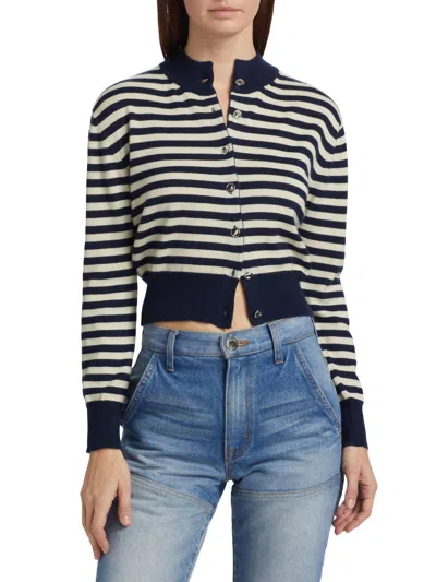 Brandon Maxwell Aubrey Cashmere Cardigan In Navy-ivory Stripe In Black