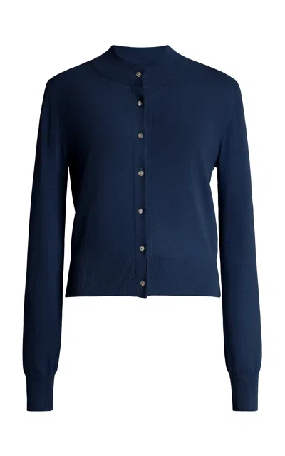 Brandon Maxwell Aubrey Crew Neck Cardigan In Blue