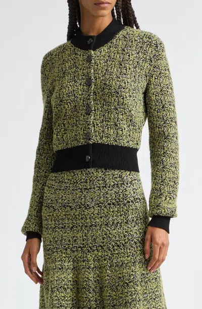 Brandon Maxwell Aubrey Shrunken Jacquard Cardigan In Green