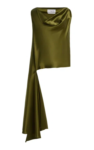 Brandon Maxwell Axel Asymmetrical Draped Silk Stretch Charmeuse Top In Green