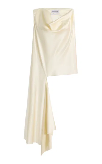 Brandon Maxwell Axel Asymmetrical Draped Silk Stretch Charmeuse Top In Yellow