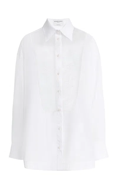 Brandon Maxwell Madox Cotton And Organza Sheer Tuxedo Button Up In White